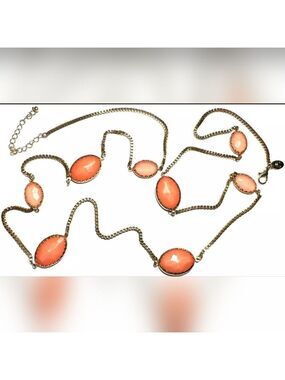 Jewelry Necklace Signed Charming Charlie Gold Tone Chain Encased Coral 42"-45"